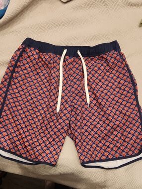 Fair Harbor Men's Navy & Orange Patterned Swim Shorts